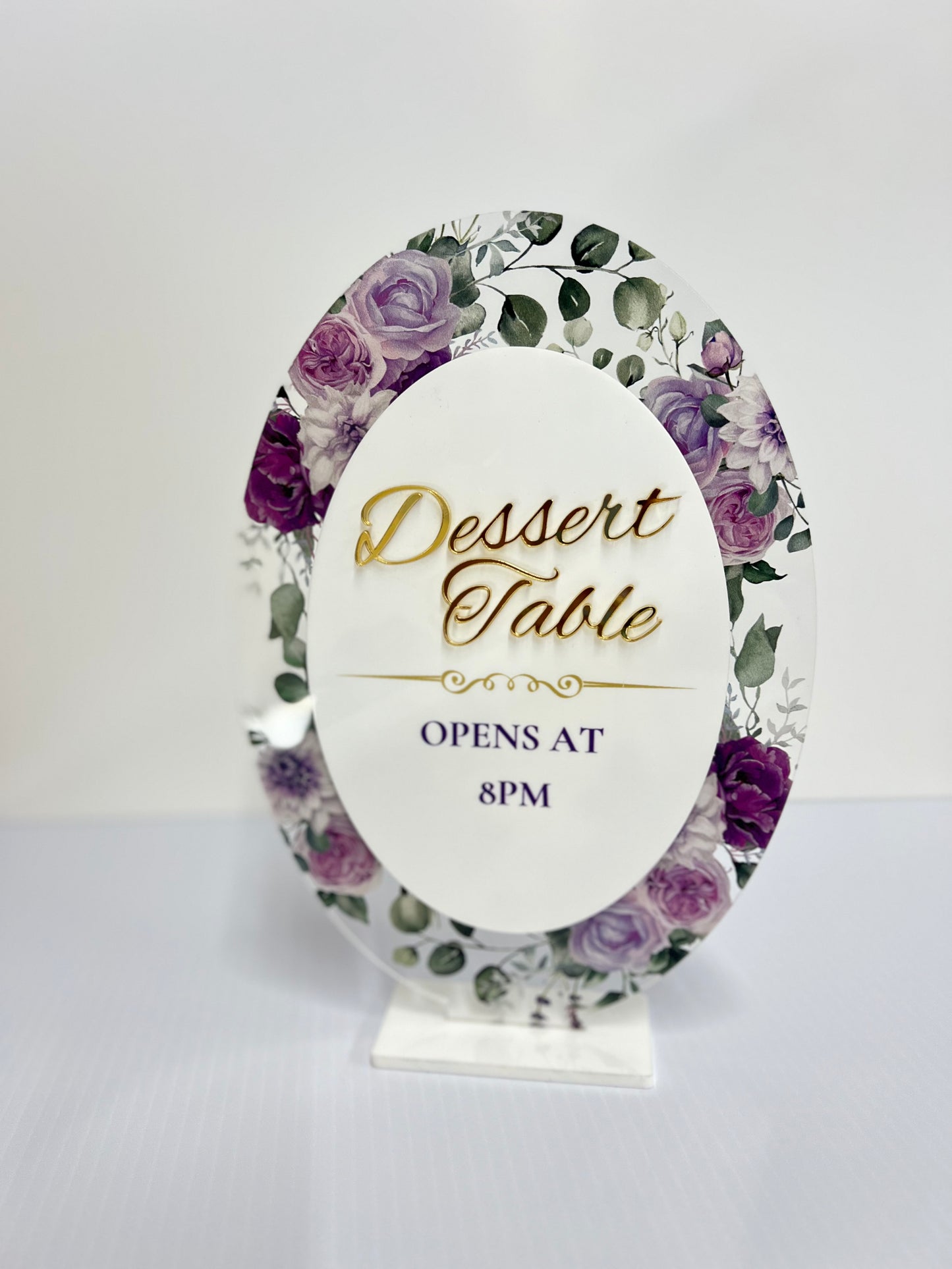 Double-Sided Dessert Station Sign | Floral UV Printed Tabletop Display