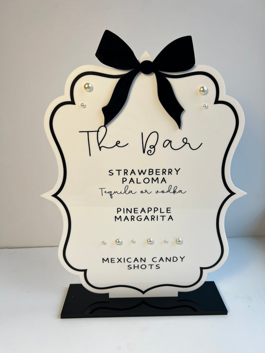 Pearls and Bow Bar Menu