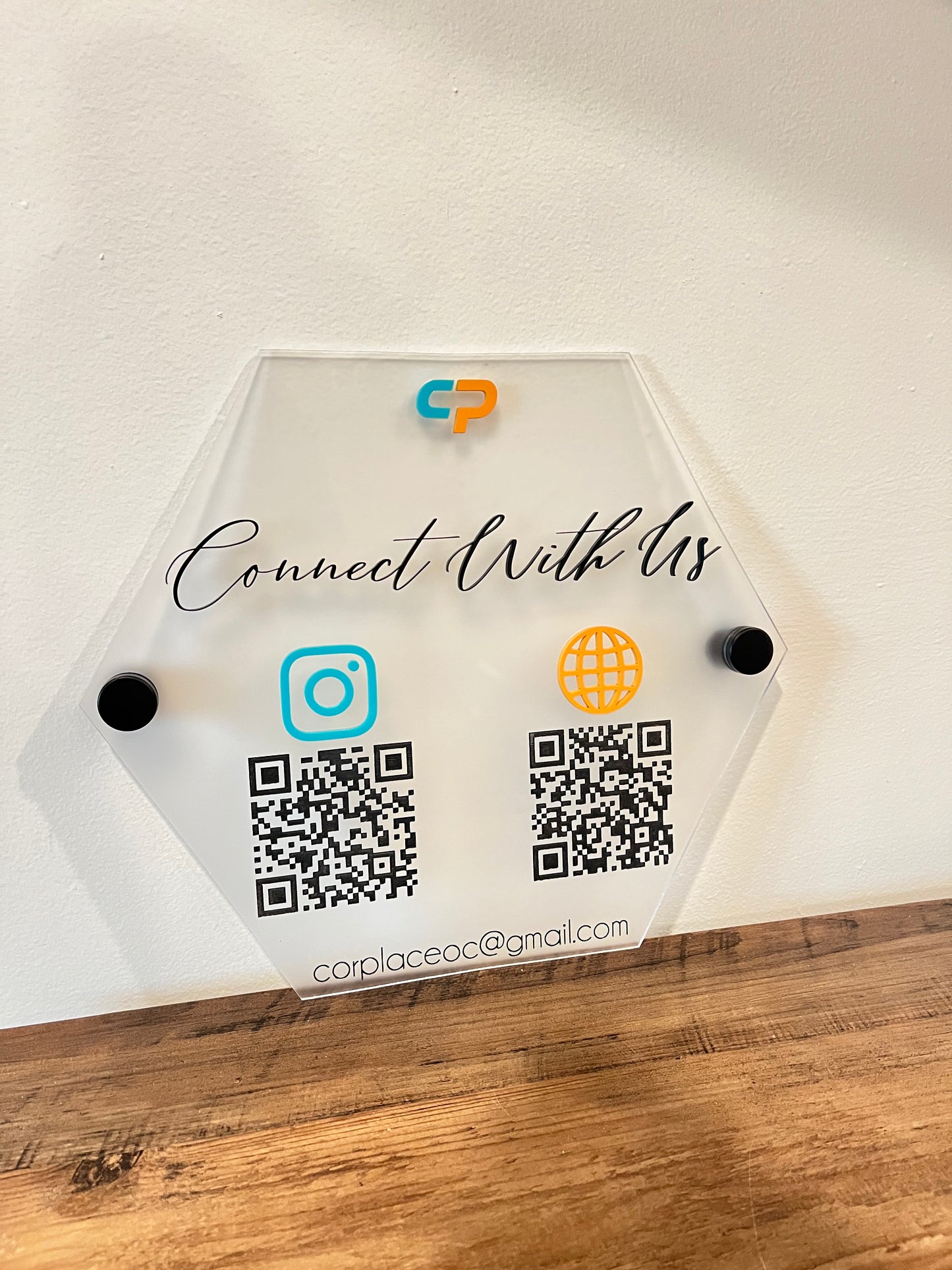 Connect with us QR codes with stand offs