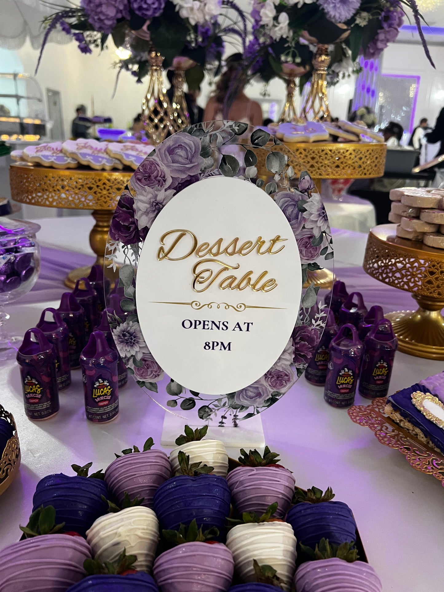 Double-Sided Dessert Station Sign | Floral UV Printed Tabletop Display
