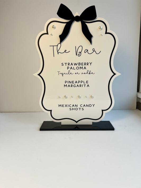 Pearls and Bow Bar Menu