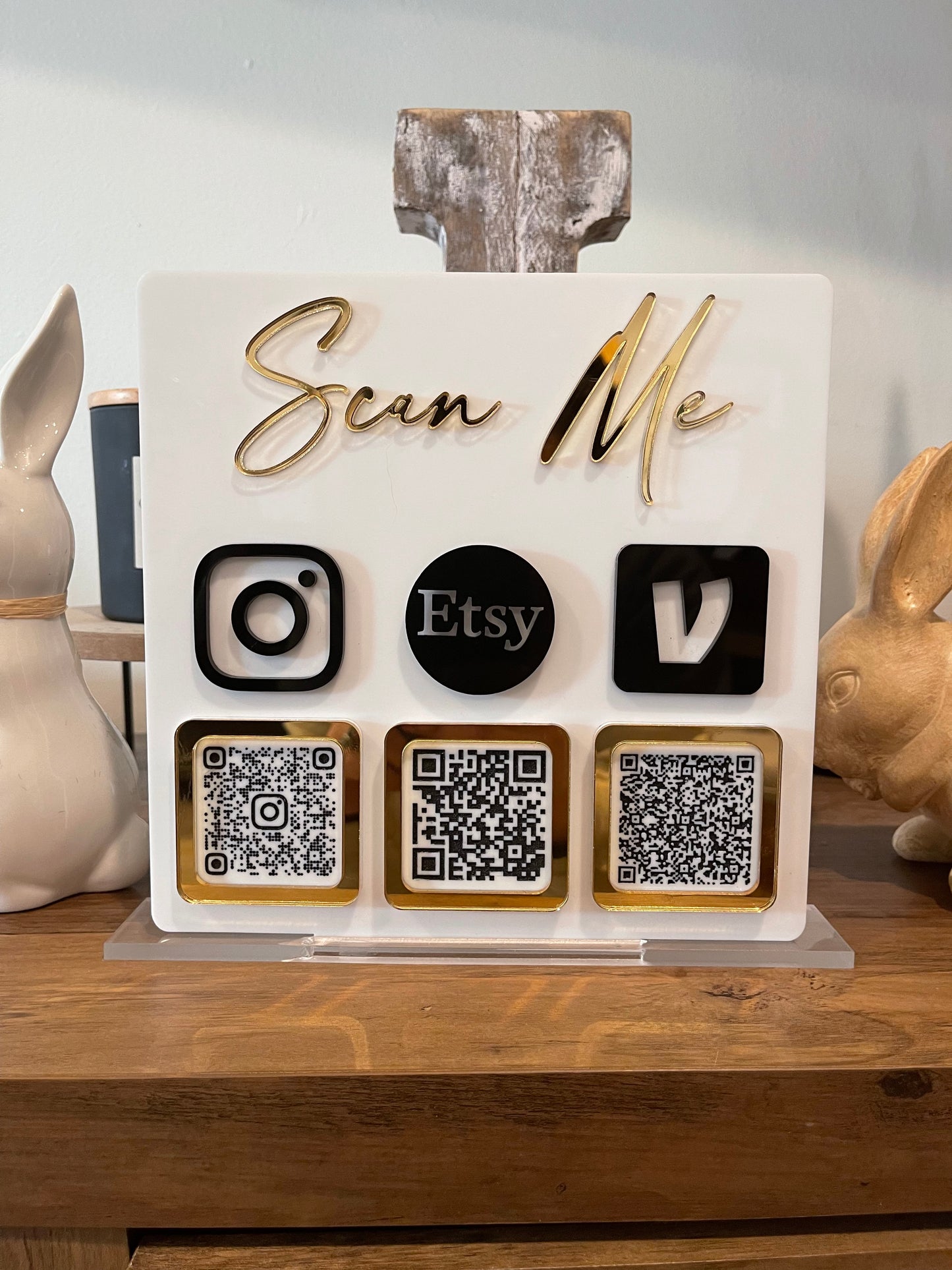 Scan Me Sign with gold/mirrored- Removable icons/QR Codes