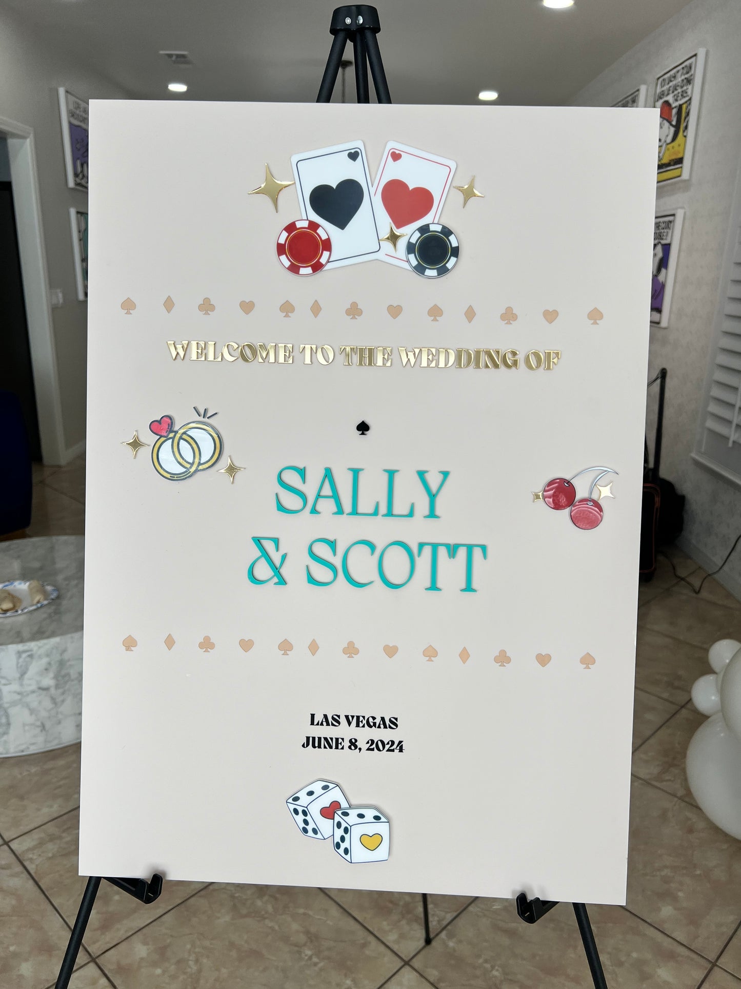 Vegas Themed Wedding Welcome Sign – Custom UV Printed Acrylic Sign for Weddings