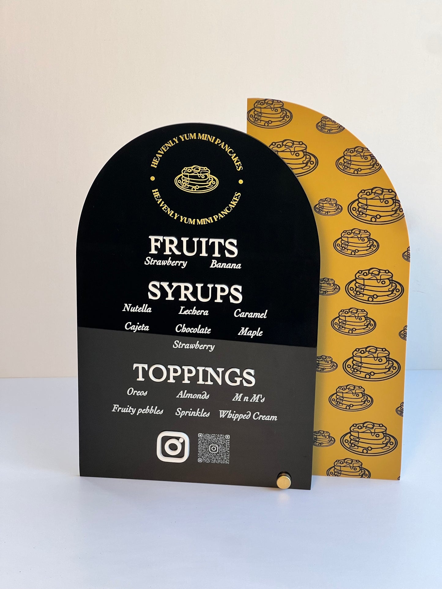 Custom Pancake Business Menu - 1/8" Acrylic, UV Printed, Laser Cut, with Double-Sided Stand Off