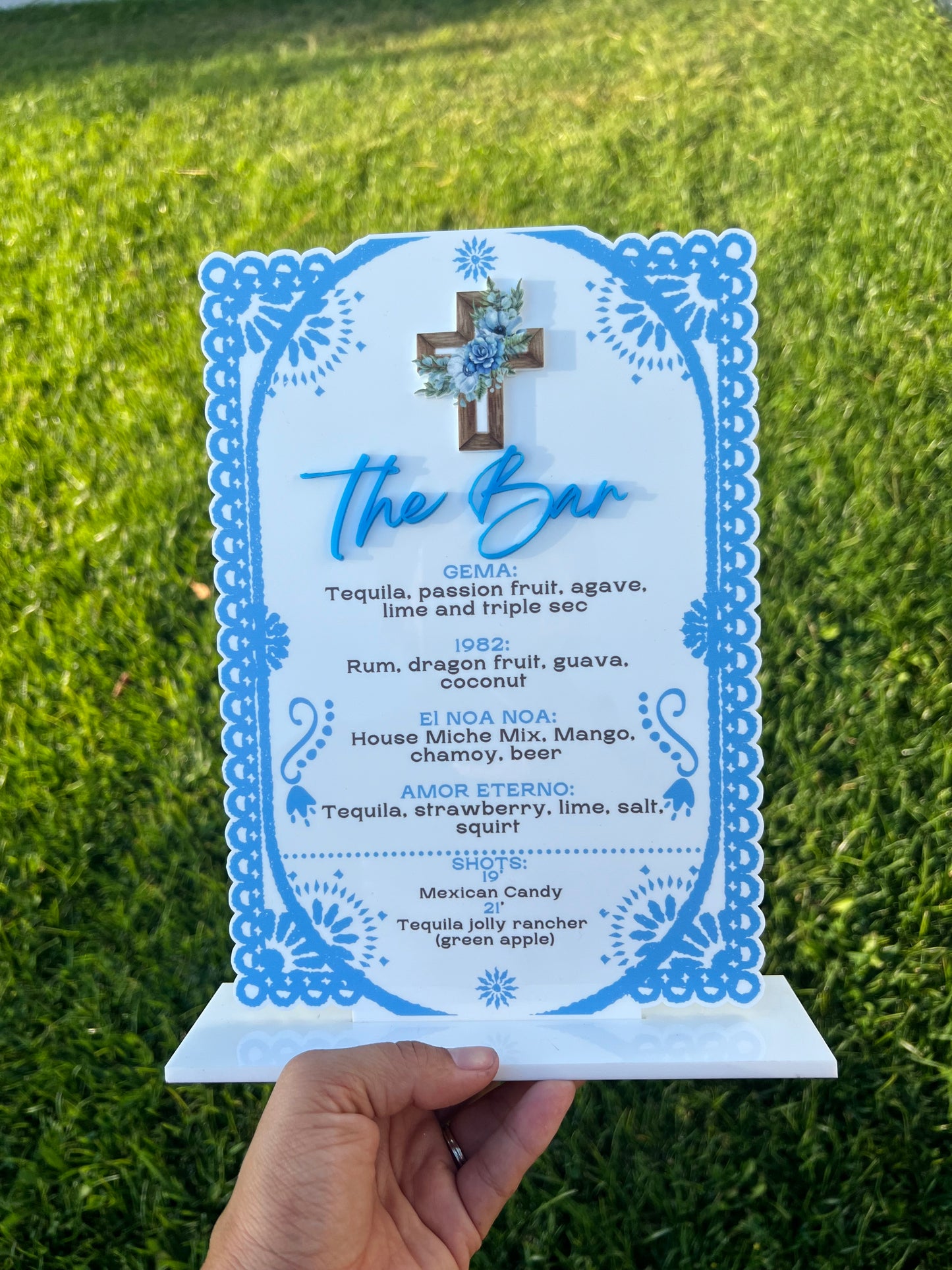 UV printed Talavera Baptism Bar Menu