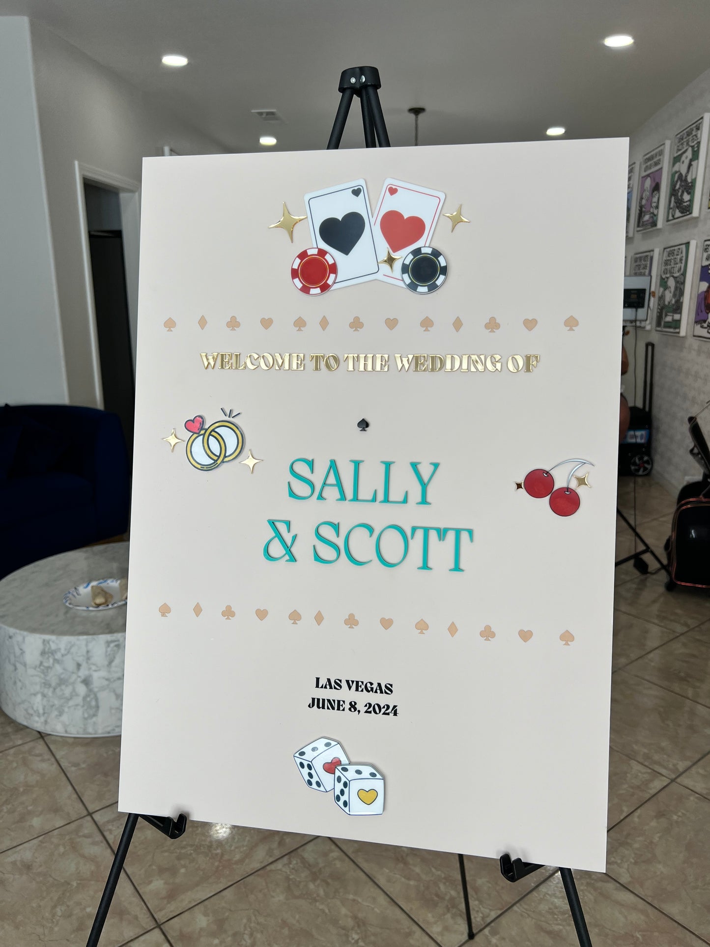 Vegas Themed Wedding Welcome Sign – Custom UV Printed Acrylic Sign for Weddings