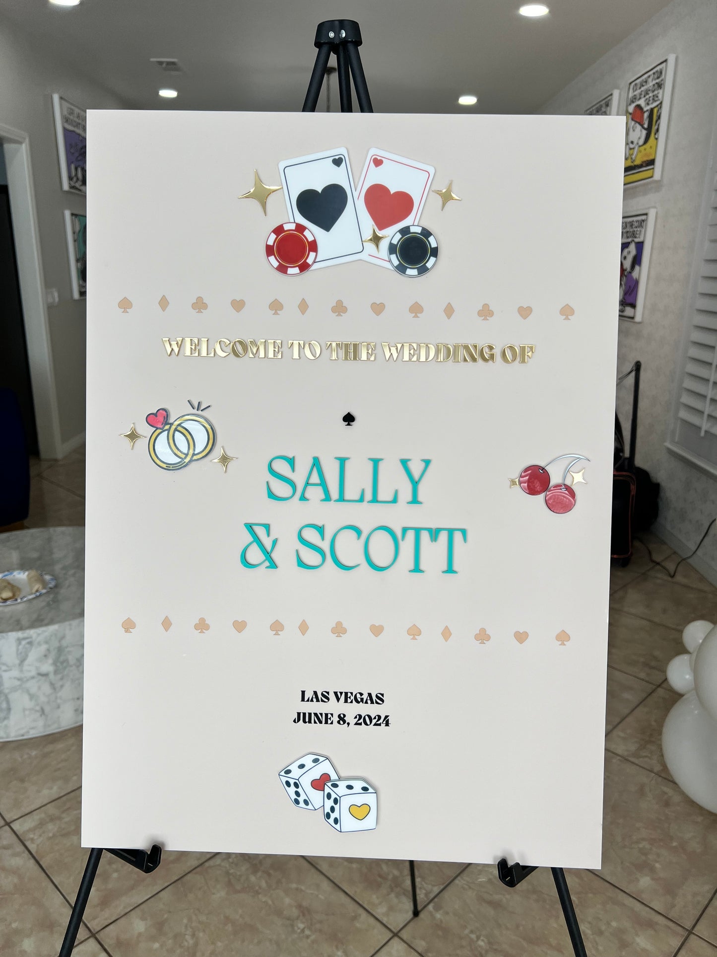 Vegas Themed Wedding Welcome Sign – Custom UV Printed Acrylic Sign for Weddings