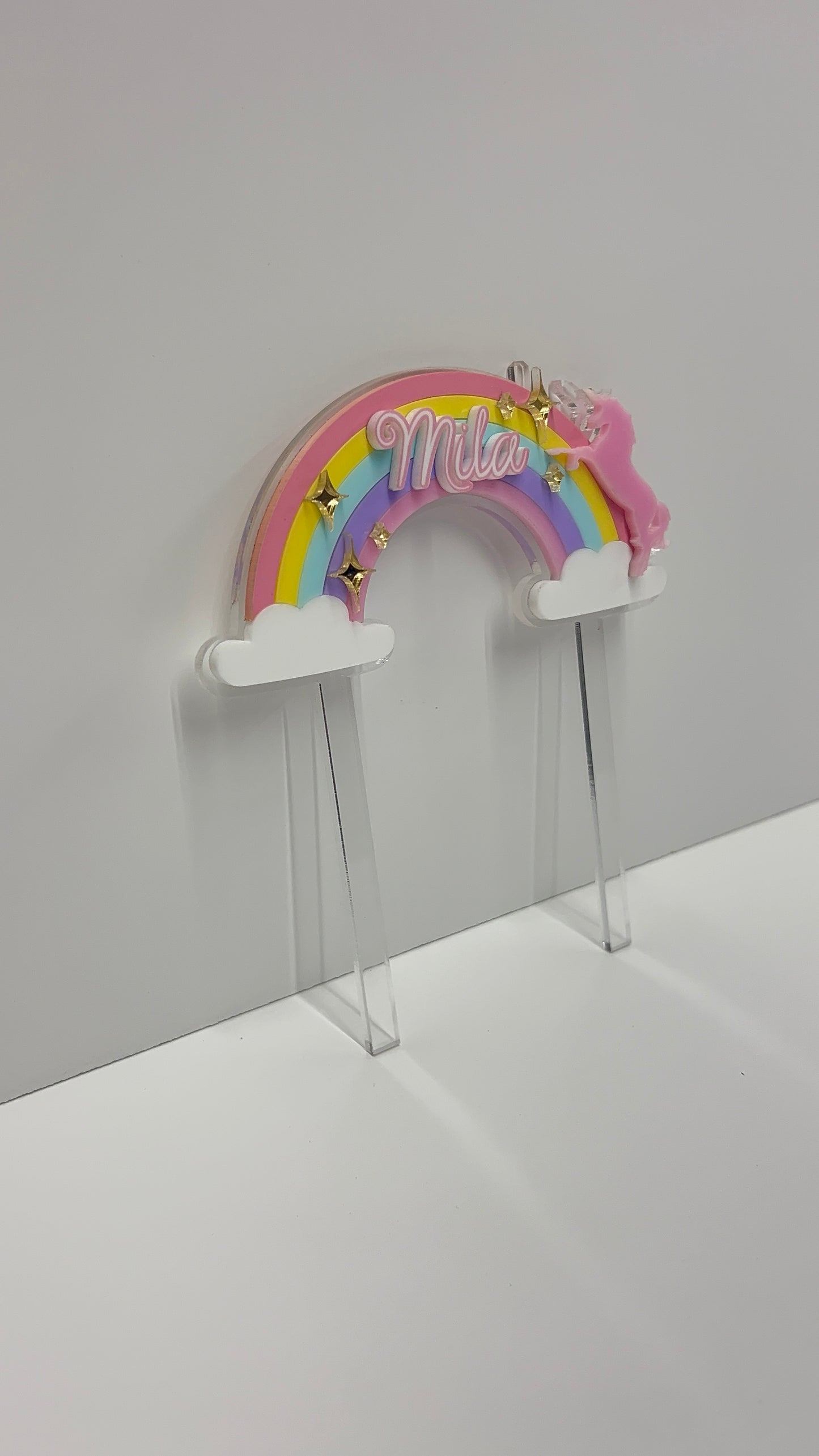 Personalized Rainbow Unicorn Acrylic Cake Topper I Custom Name Birthday Cake Decoration