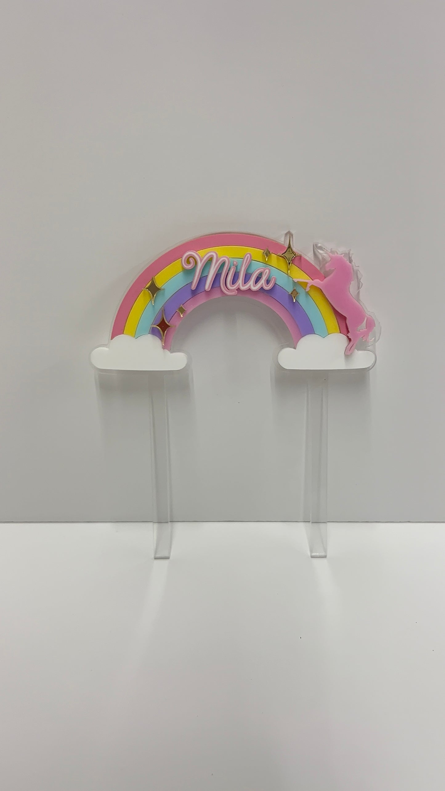 Personalized Rainbow Unicorn Acrylic Cake Topper I Custom Name Birthday Cake Decoration