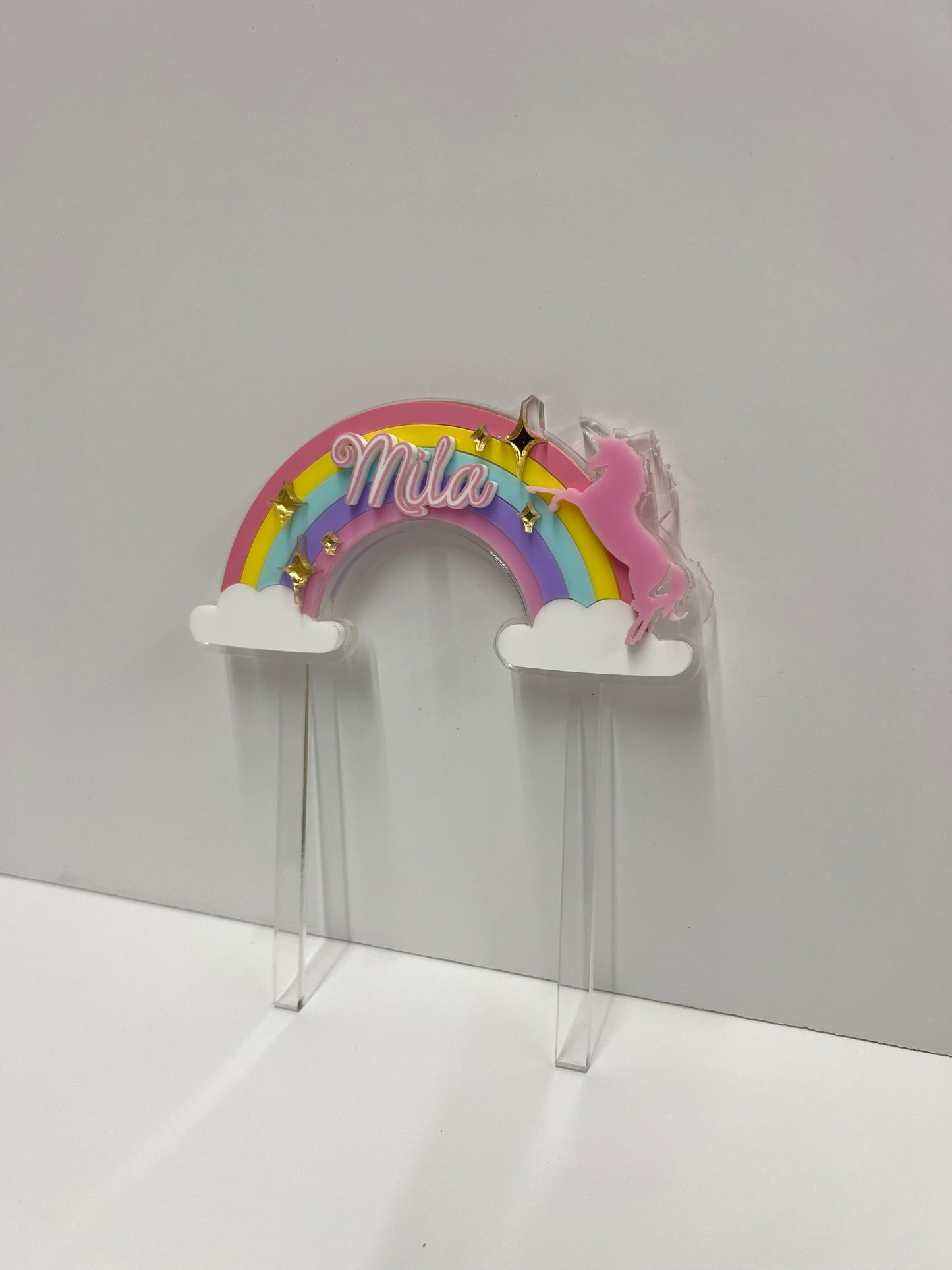 Personalized Rainbow Unicorn Acrylic Cake Topper I Custom Name Birthday Cake Decoration