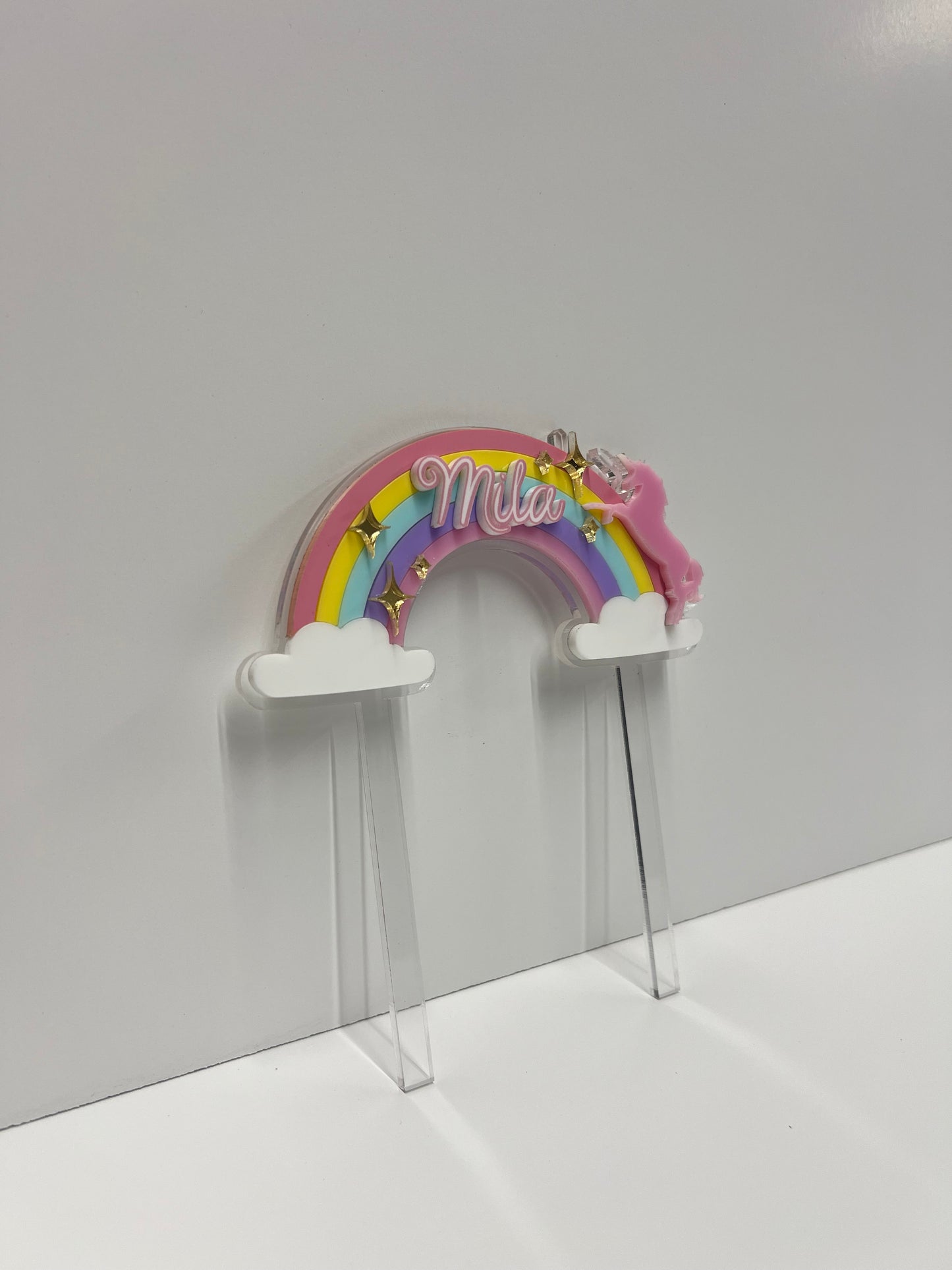Personalized Rainbow Unicorn Acrylic Cake Topper I Custom Name Birthday Cake Decoration