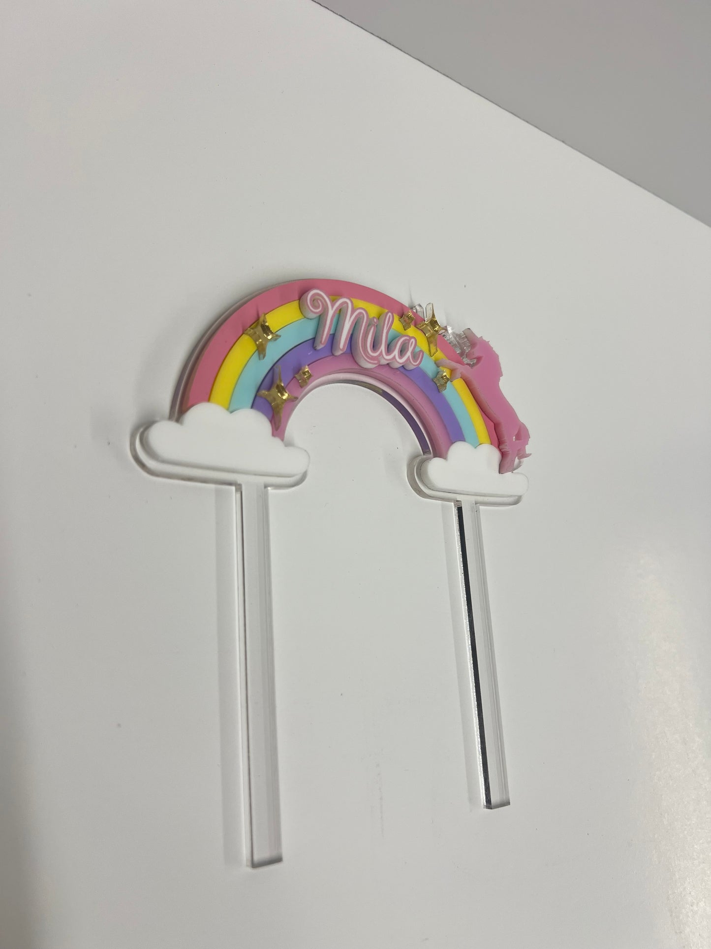 Personalized Rainbow Unicorn Acrylic Cake Topper I Custom Name Birthday Cake Decoration