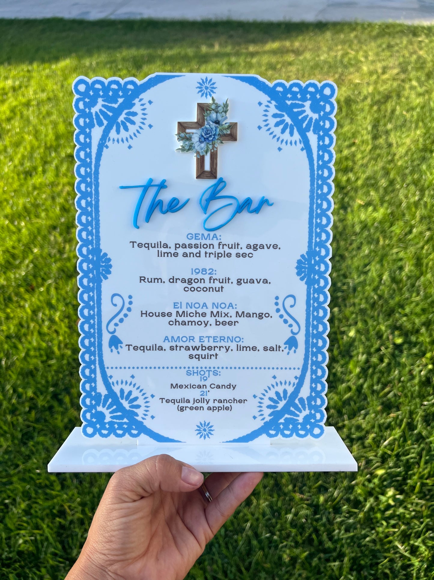 UV printed Talavera Baptism Bar Menu