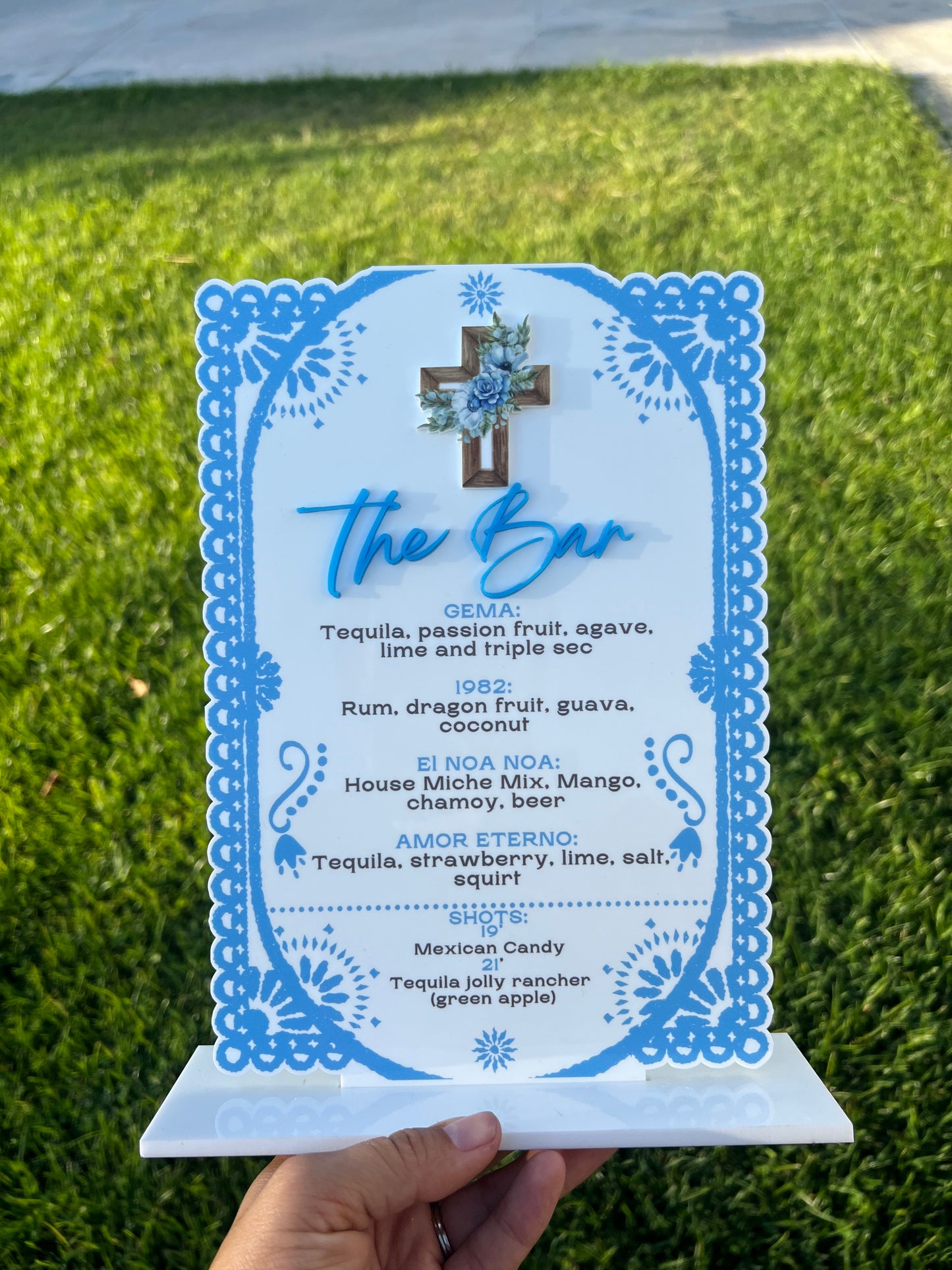 UV printed Talavera Baptism Bar Menu