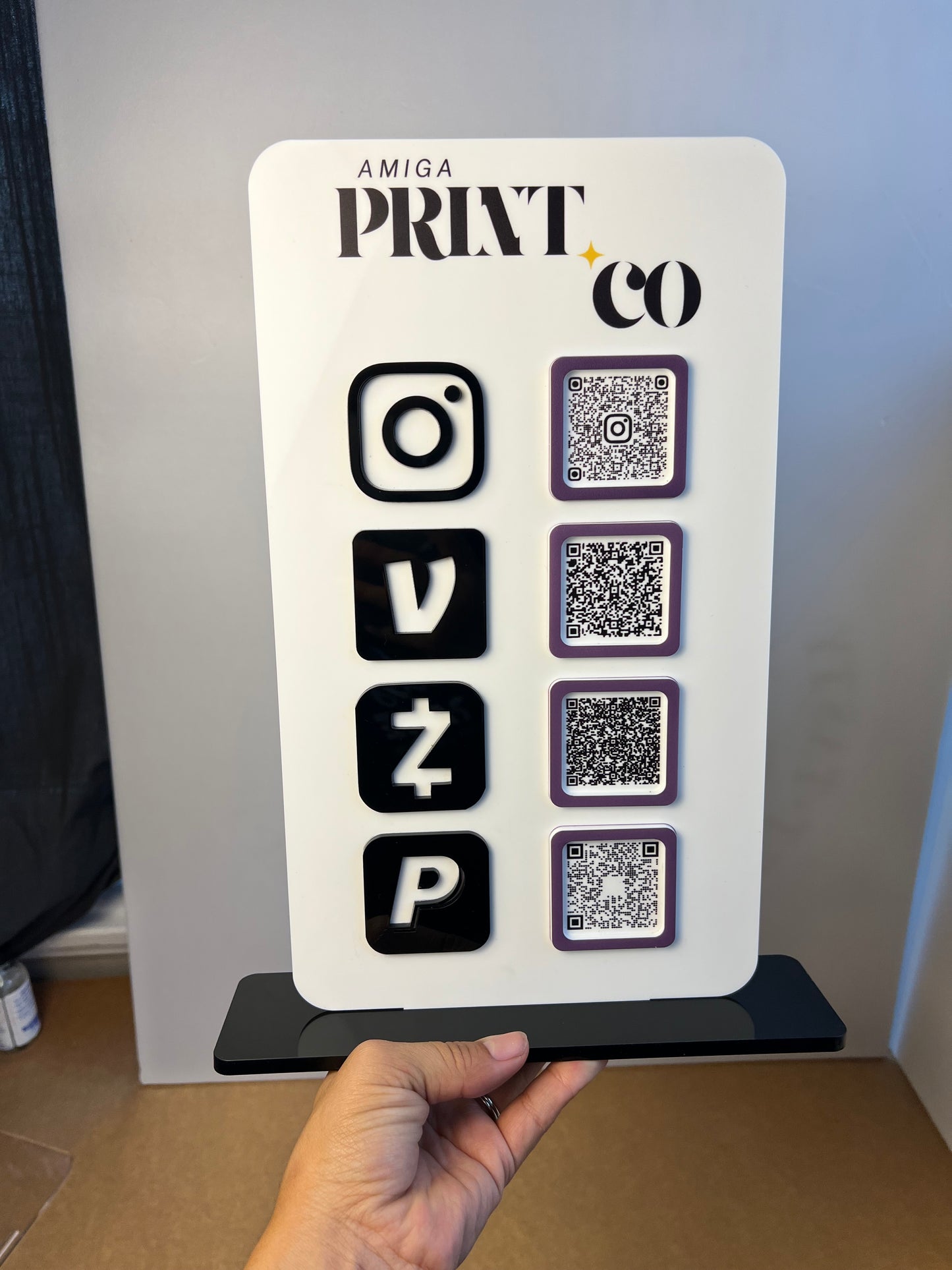 Vertical QR code Business Sign with UV Printed Logo