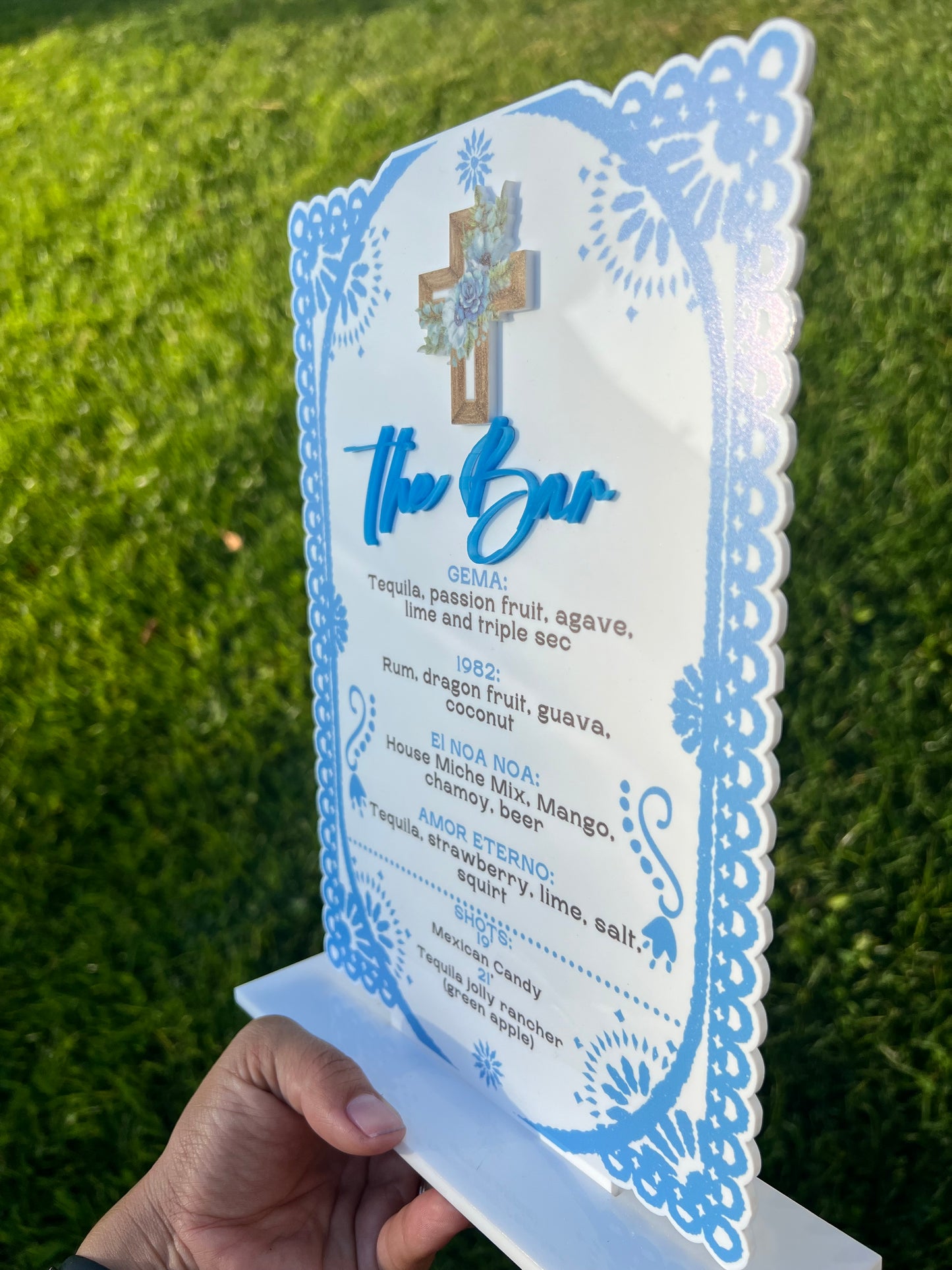 UV printed Talavera Baptism Bar Menu