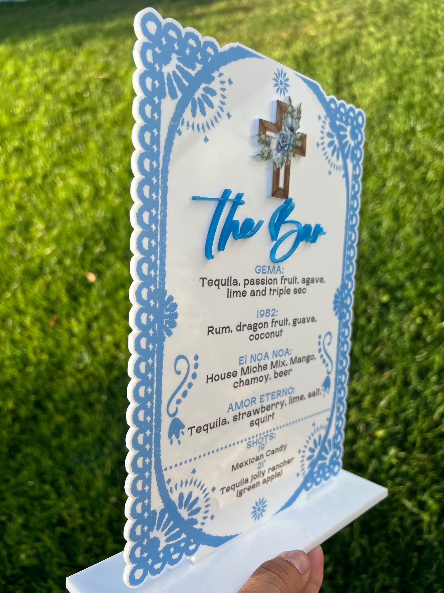 UV printed Talavera Baptism Bar Menu