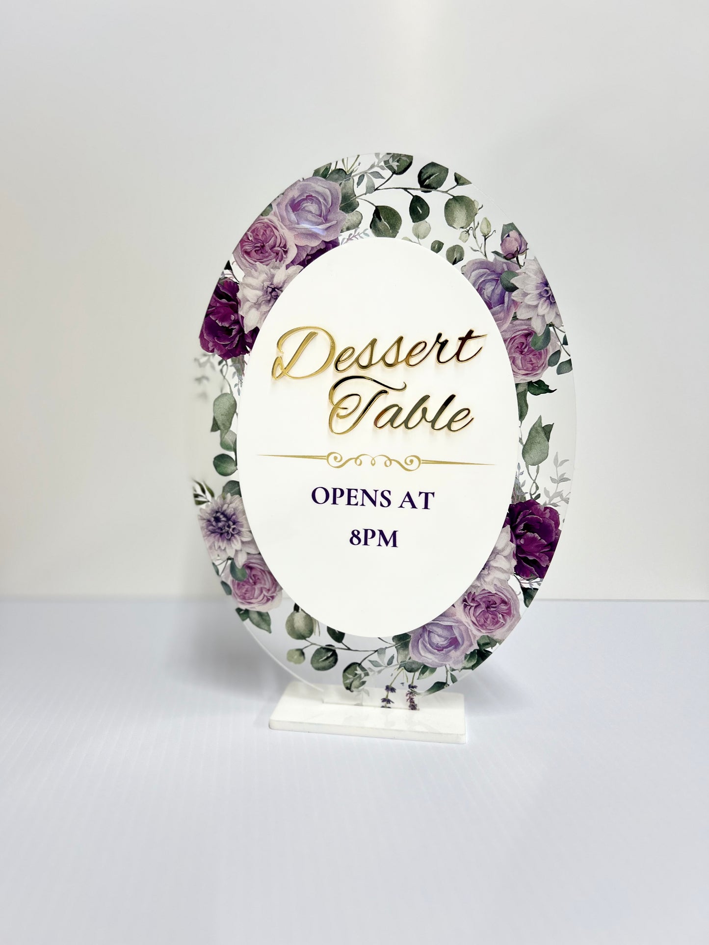Double-Sided Dessert Station Sign | Floral UV Printed Tabletop Display