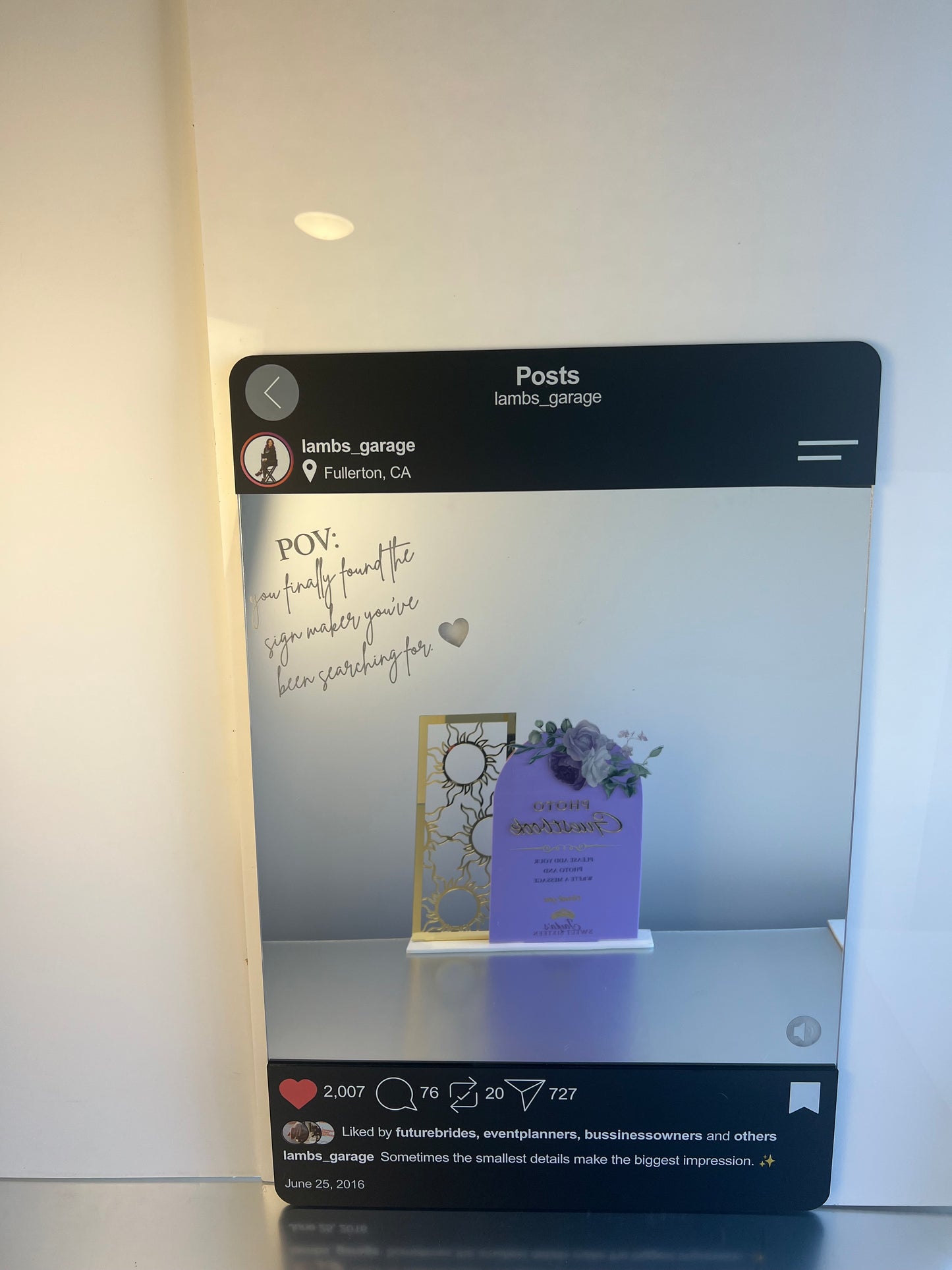 Instagram Mirror Display | Custom Photo Booth Sign | Interactive Business & Vendor Display