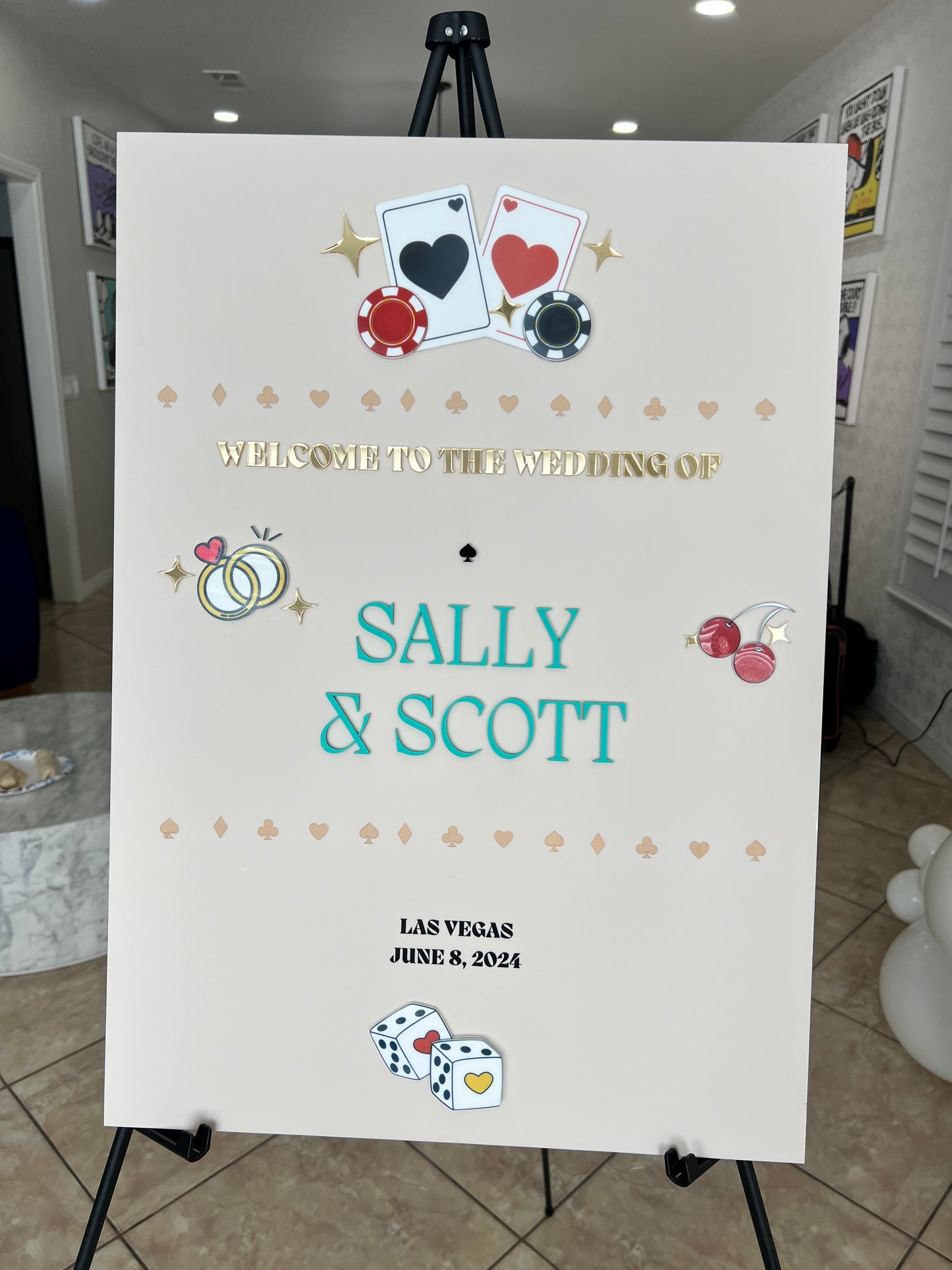 Vegas Themed Wedding Welcome Sign – Custom UV Printed Acrylic Sign for Weddings