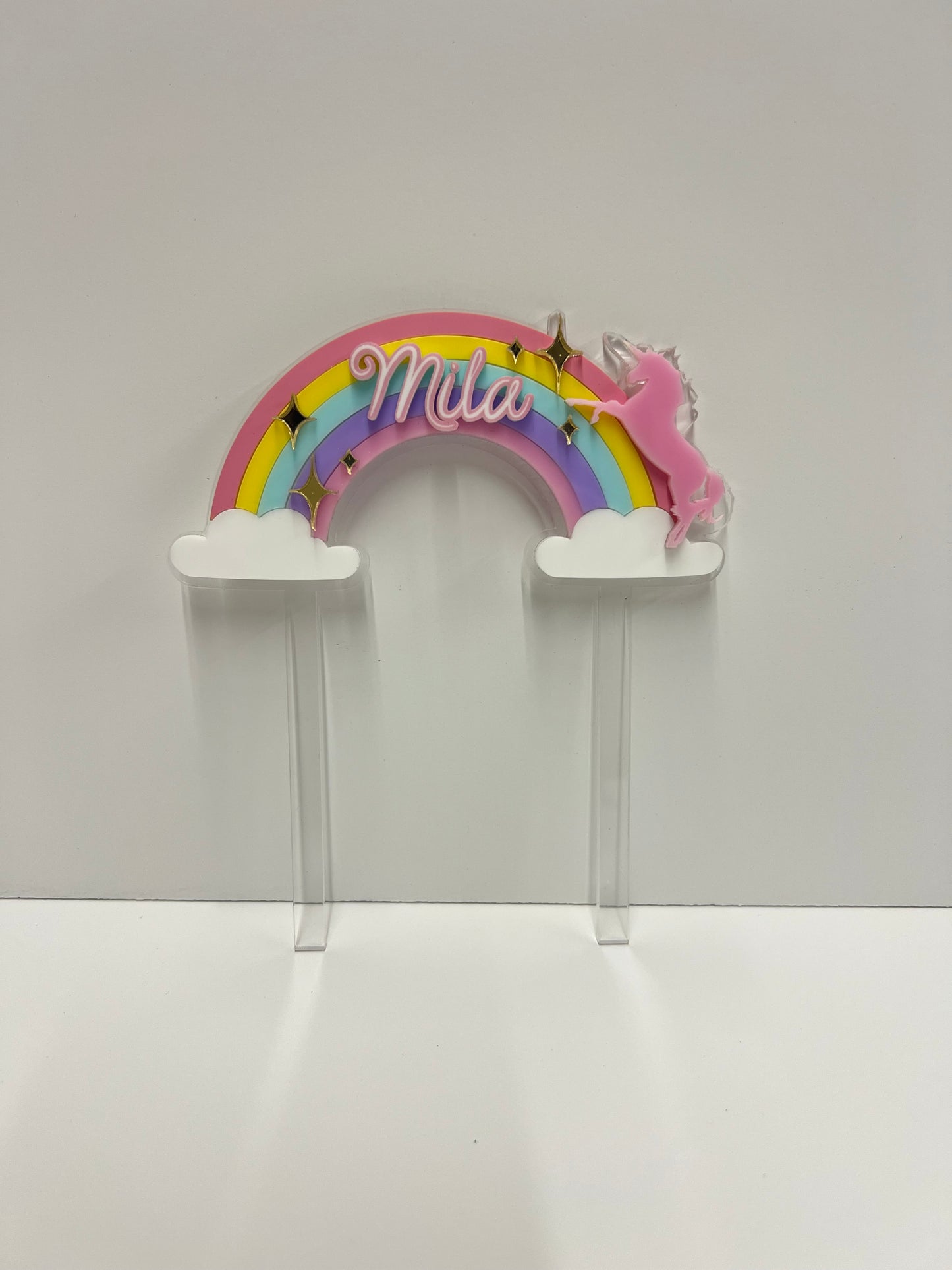Personalized Rainbow Unicorn Acrylic Cake Topper I Custom Name Birthday Cake Decoration