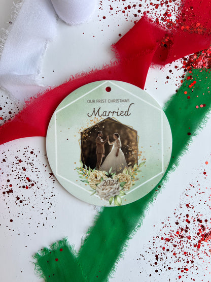 Our First Christmas Married Floral Ornament