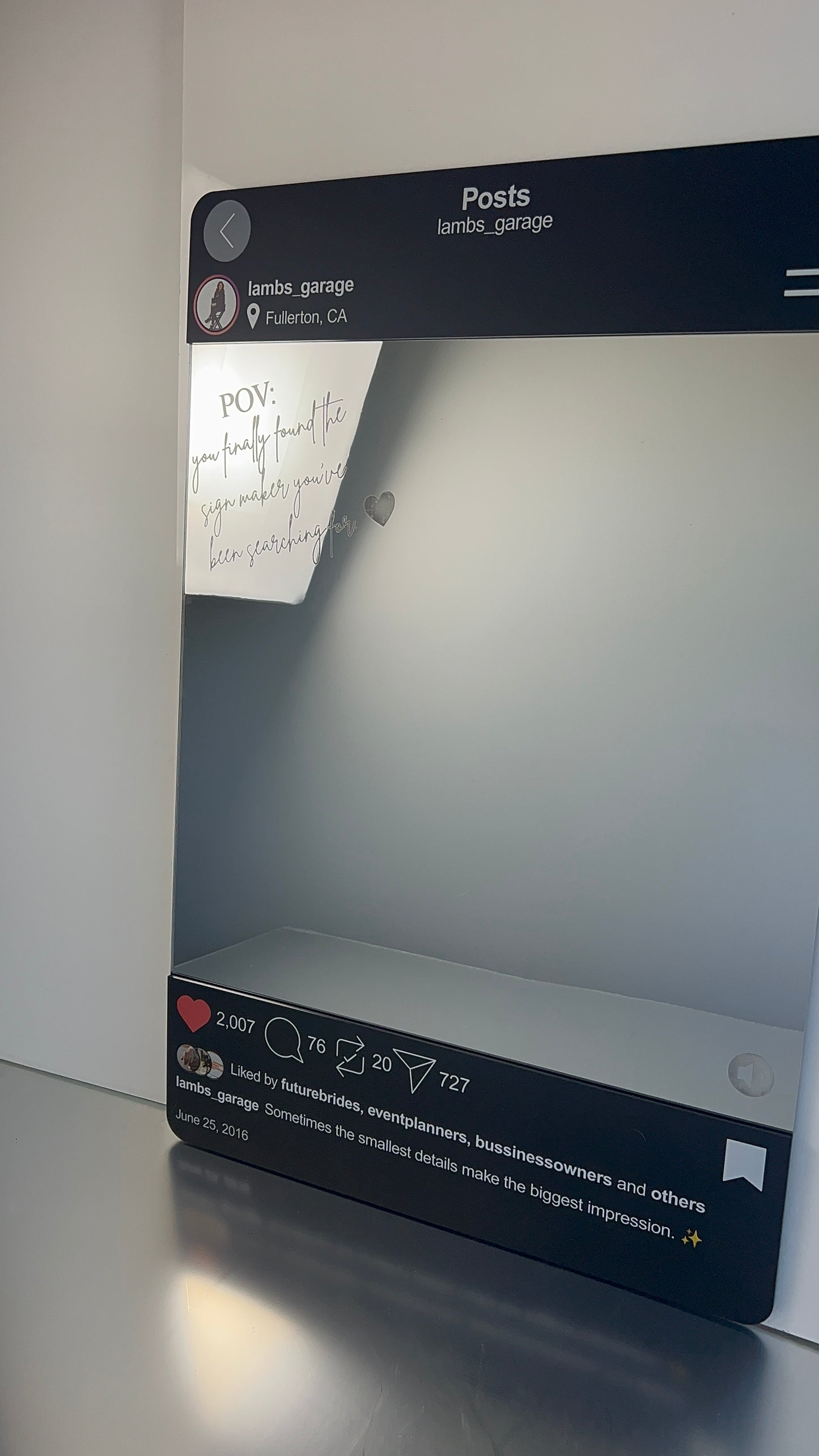 Instagram Mirror Display | Custom Photo Booth Sign | Interactive Business & Vendor Display