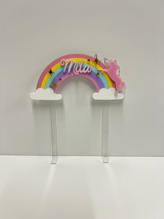 Personalized Rainbow Unicorn Acrylic Cake Topper I Custom Name Birthday Cake Decoration
