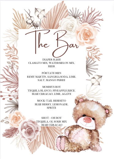 Boho Bear Menu