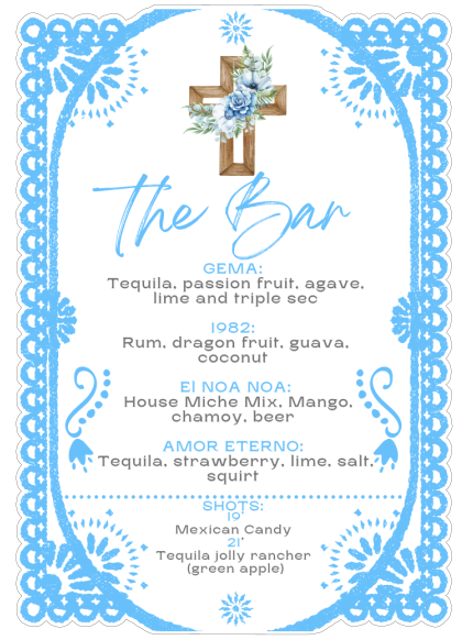 UV printed Talavera Baptism Bar Menu