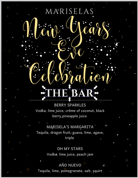 16x20 New Years Bar Menu