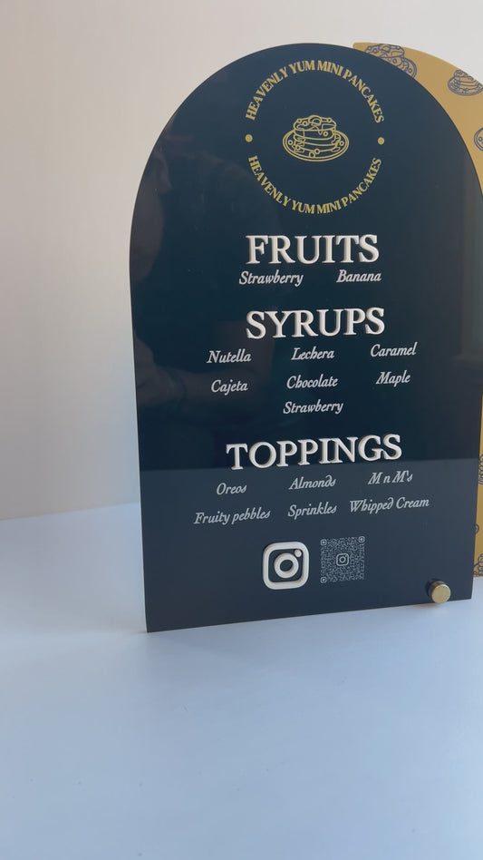 Custom Pancake Business Menu - 1/8" Acrylic, UV Printed, Laser Cut, with Double-Sided Stand Off