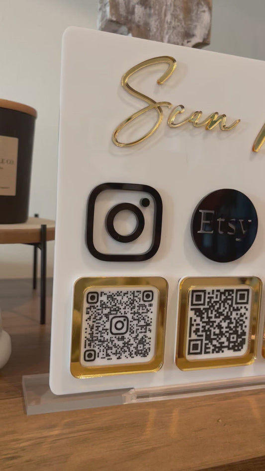 Scan Me Sign with gold/mirrored- Removable icons/QR Codes